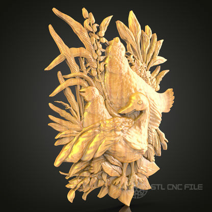 Peaceful Doves in Wheat 3D STL Model for CNC Router - Serene Wood Wall Art, CNC Files for Artcam, Aspire