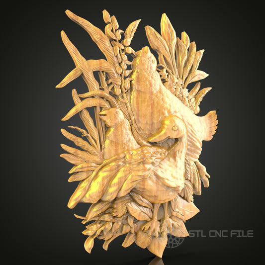 Peaceful Doves in Wheat 3D STL Model for CNC Router - Serene Wood Wall Art, CNC Files for Artcam, Aspire