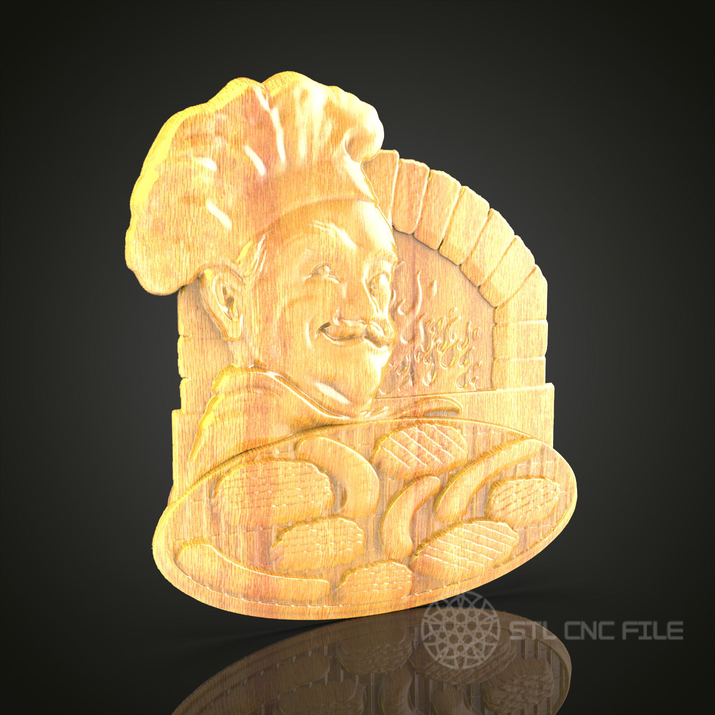 Cheerful Chef Bread Baker Wall Art - 3D STL File for CNC Wood Carving