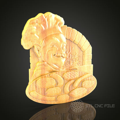 Cheerful Chef Bread Baker Wall Art - 3D STL File for CNC Wood Carving