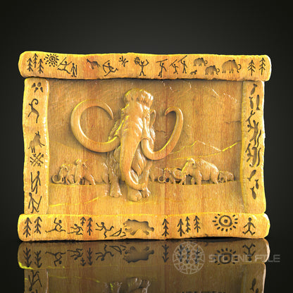 Ancient Mammoth Scene STL File for CNC – Perfect for Historical Art Enthusiasts and Wall Decor