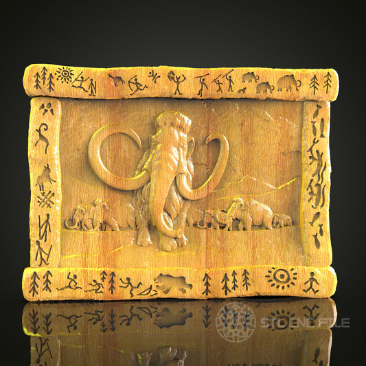 Ancient Mammoth Scene STL File for CNC – Perfect for Historical Art Enthusiasts and Wall Decor
