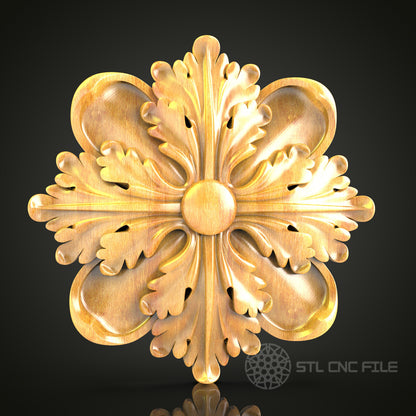Elegant Floral Rosette STL File for CNC, 3D Wood Carving Model, Artcam Aspire, Wall Decor, Artistic Woodwork