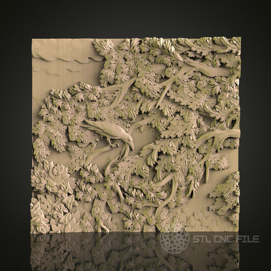 Intricate CNC Engraved Forest Scene Wood Panel - STL Model for 3D Printer & CNC Router