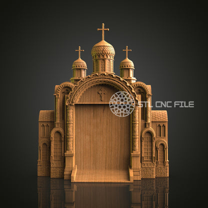 Exquisite 3D Carved Church Facade STL File for CNC and 3D Printing - Ornate Architectural Relief, Wall Decor, Digital Download