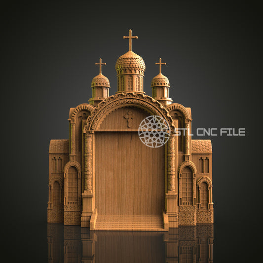 Exquisite 3D Carved Church Facade STL File for CNC and 3D Printing - Ornate Architectural Relief, Wall Decor, Digital Download