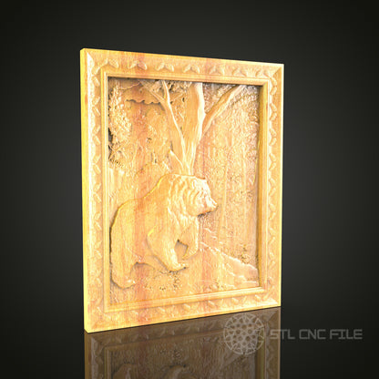 Majestic Bear in Forest Wall Art - 3D STL File for CNC Wood Carving
