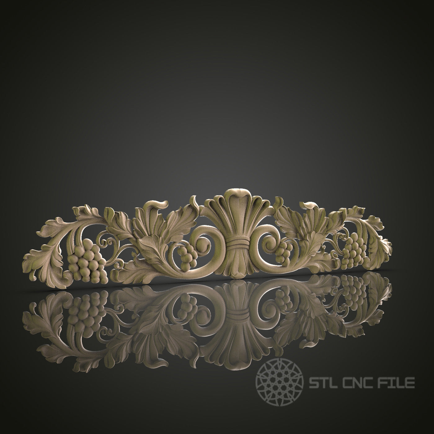 Grape Vine and Shell Pediment for CNC and 3D Printing - STL File