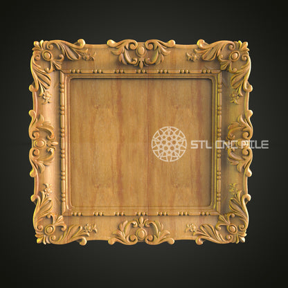 Rococo Style Picture Frame - Ornate CNC Engraved Wood, Decorative STL Artwork