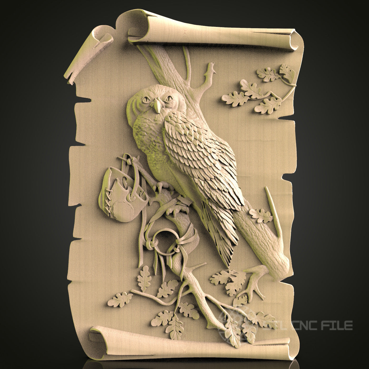 Parrot on Scroll 3D CNC Router Engraver File, STL Model for Artcam Aspire, Wood Wall Decor