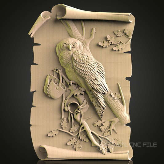 Parrot on Scroll 3D CNC Router Engraver File, STL Model for Artcam Aspire, Wood Wall Decor
