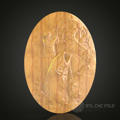 Fisherman's Triumph – CNC Router STL Model for Wood Carving