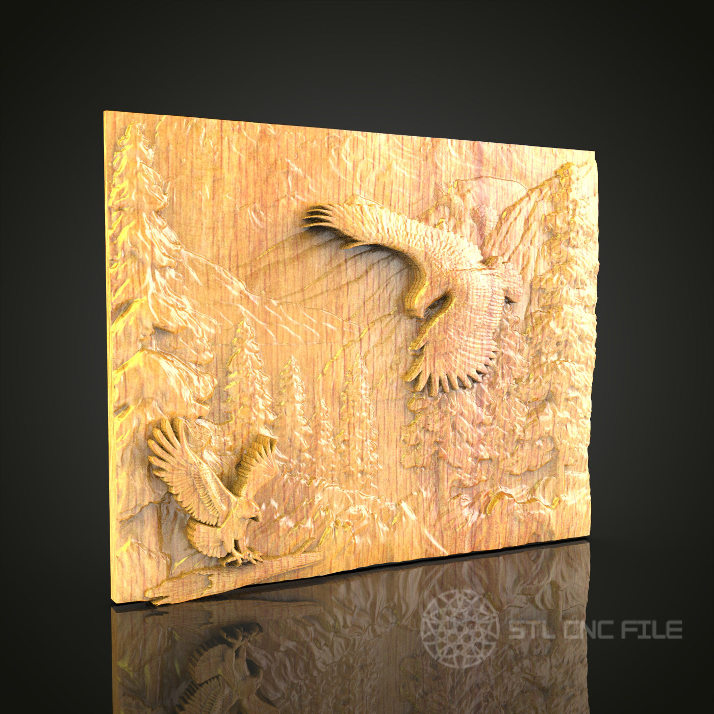 Forest Hawks 3D Relief Model for CNC – Birds of Prey Wood Carving, Art File