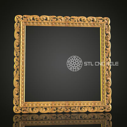 Golden Baroque Square Mirror Frame STL File, CNC Router Design for Opulent Decor