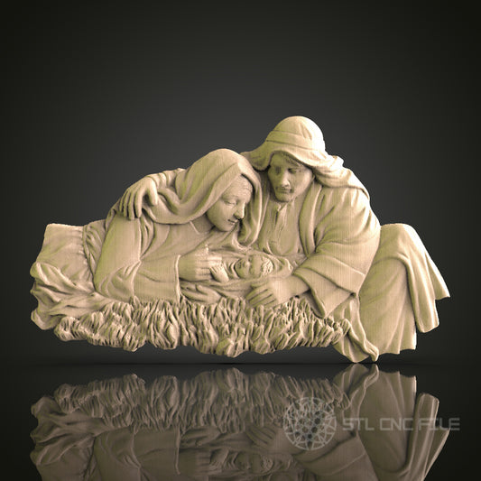 Nativity Scene Relief STL Model for CNC Router, Aspire, Artcam, 3D Printer, Wall Decor, Wood Art