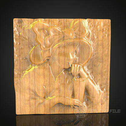 Elegant Lady Sipping Tea 3D STL Model - CNC Router File for Wood Art, Decorative Wall Panel