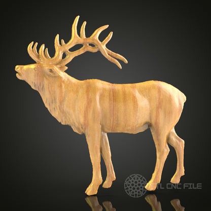 Elegant Stag in Repose – CNC Router STL Model for Majestic Wood Art