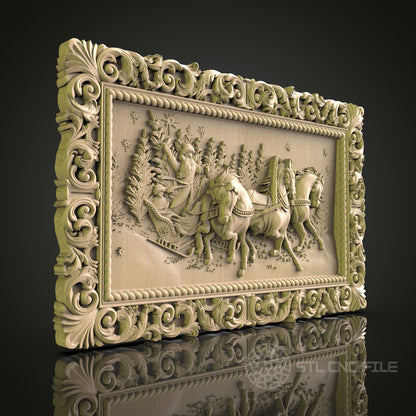 Ornate CNC Engraved Christmas Sleigh Wood Panel - STL Model for 3D Printer & CNC Router