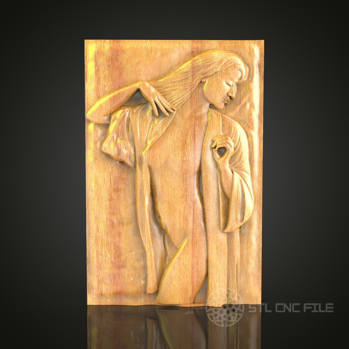 Elegant Woman in Robe 3D Relief STL File for CNC, Modern Wood Wall Art