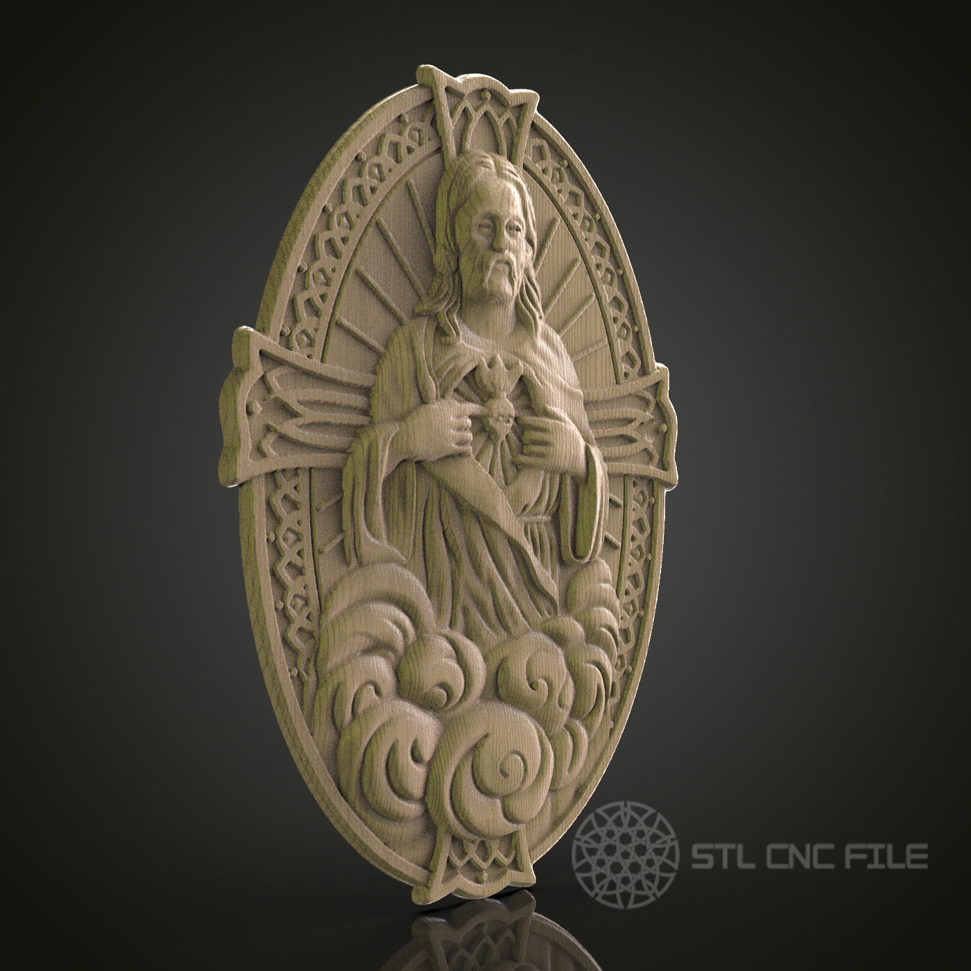 STL Model of Jesus Sacred Heart, CNC Router Engraver, Artcam, Aspire, CNC files, Wood Art, Wall Decor, 3D Printer