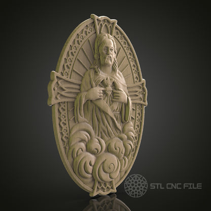 STL Model of Jesus Sacred Heart, CNC Router Engraver, Artcam, Aspire, CNC files, Wood Art, Wall Decor, 3D Printer