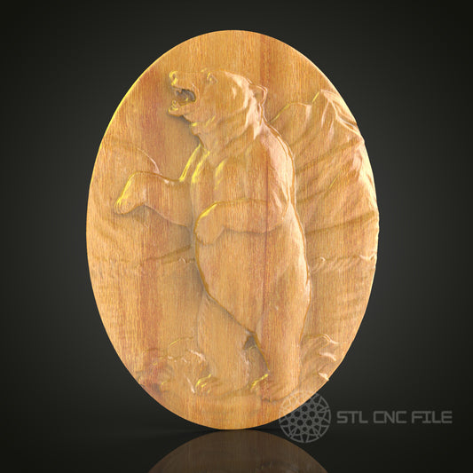 Fierce Bear Roaring Wood Carving STL File for CNC Router