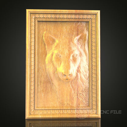 Majestic Wolf Portrait 3D Relief STL File for CNC, Wild Animal Wood Wall Art
