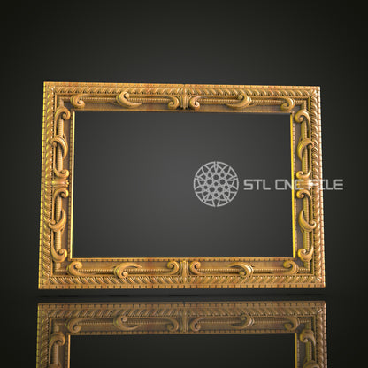 Luxurious Wide Mirror Frame with Chain-Link Accents STL File for CNC, Opulent Decor