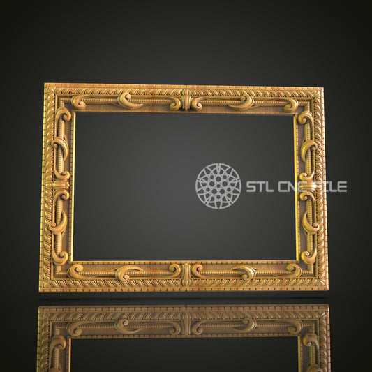 Luxurious Wide Mirror Frame with Chain-Link Accents STL File for CNC, Opulent Decor