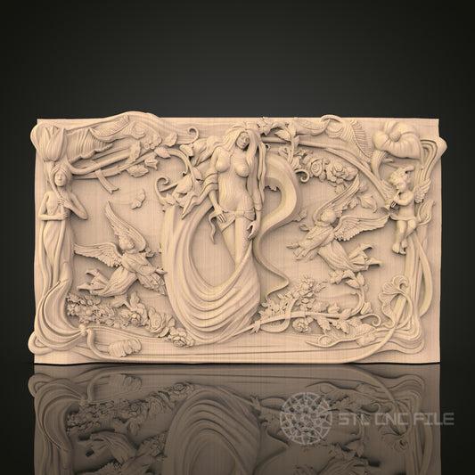 Art Nouveau Fairy Tale Scene 3D CNC Router Engraver File, STL Model for Artcam Aspire, Wood Wall Decor