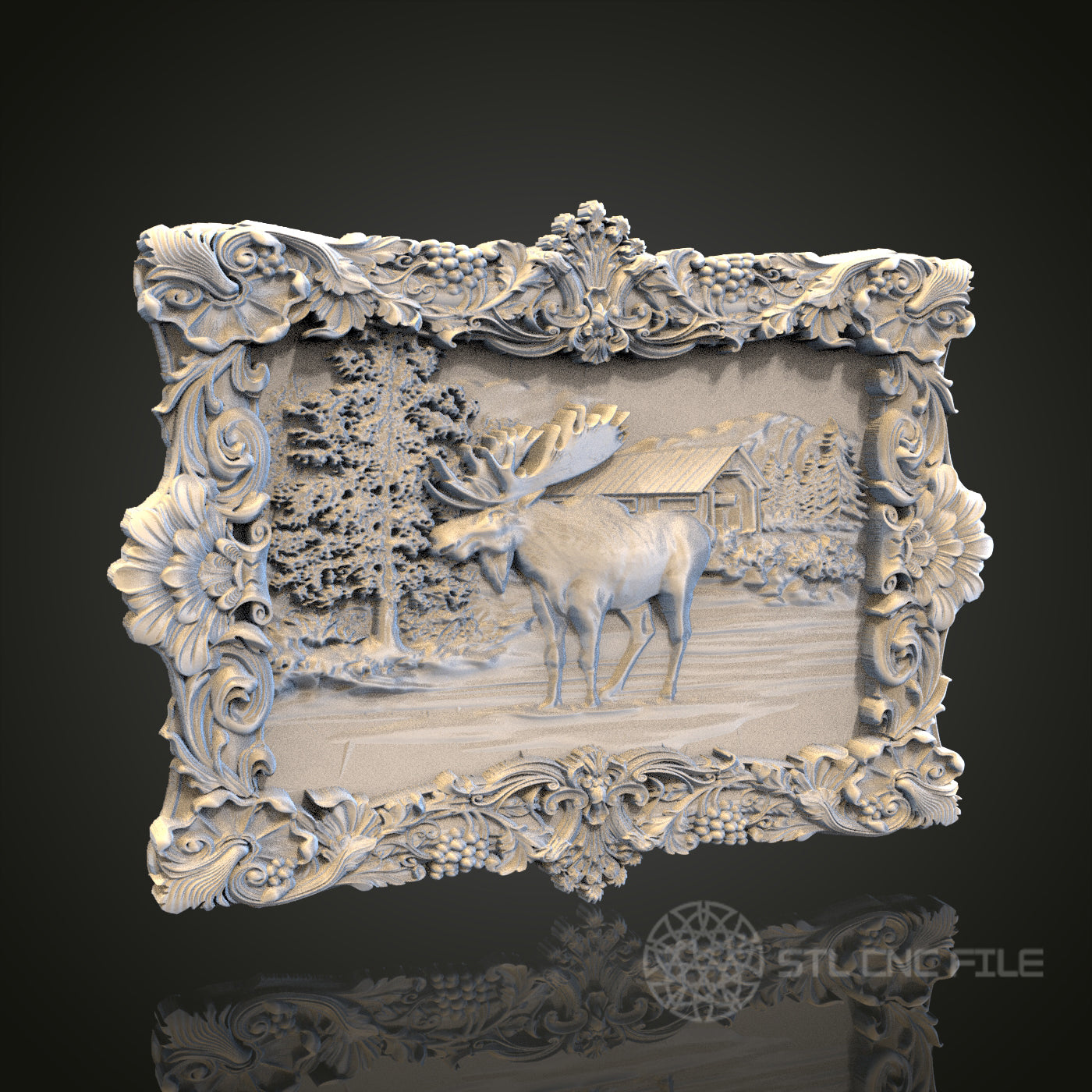Moose Landscape Relief STL Model for CNC Router Engraver, Artcam, Aspire, Wood Wall Decor, 3D Printer"
