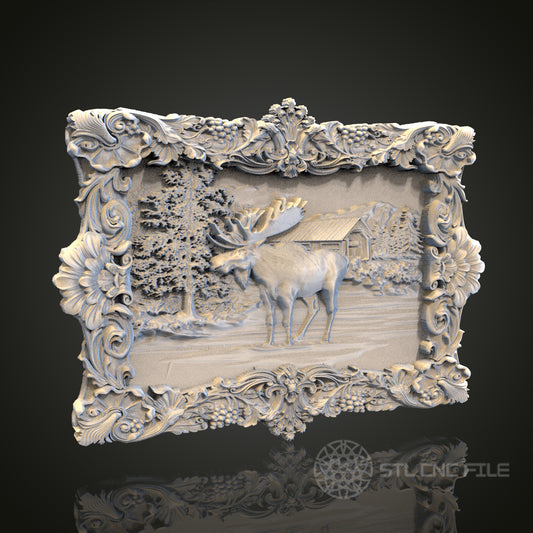 Moose Landscape Relief STL Model for CNC Router Engraver, Artcam, Aspire, Wood Wall Decor, 3D Printer"