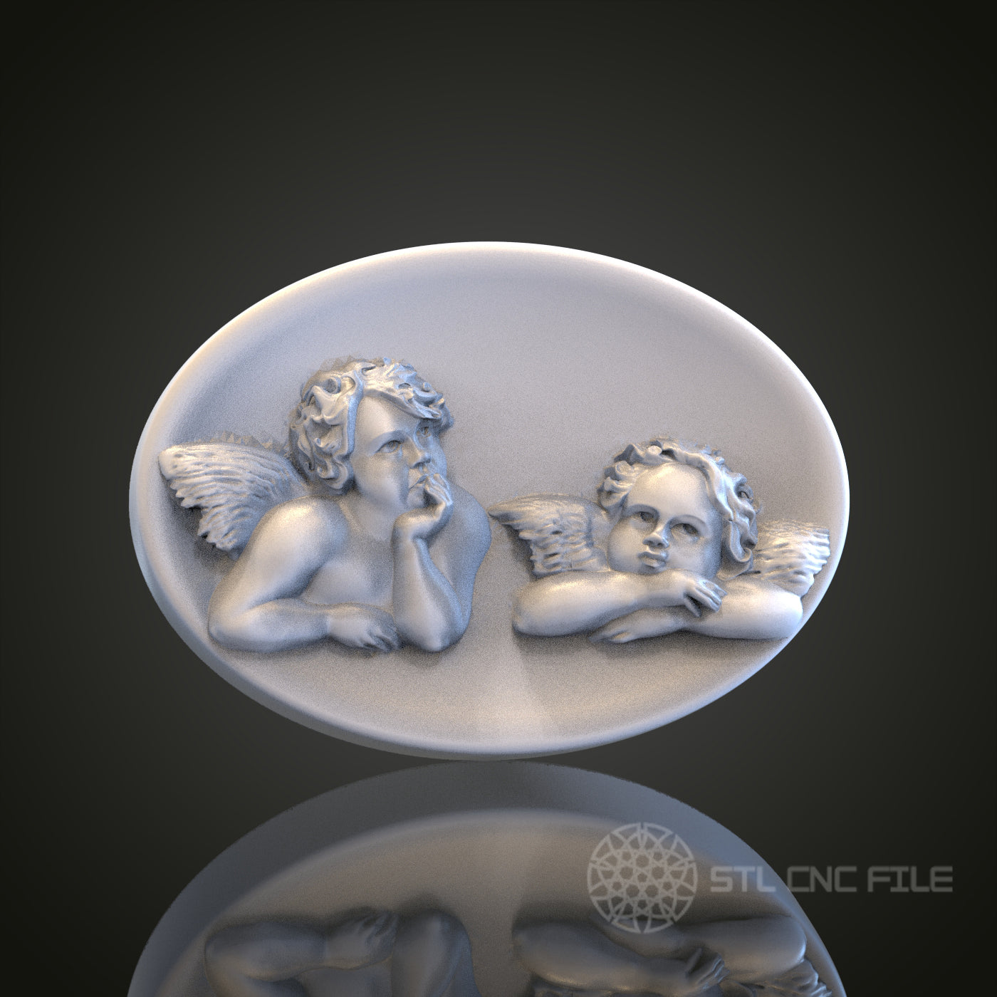 Cherubs Relief STL Model for CNC Router Engraver, Artcam, Aspire, Wood, Wall Decor
