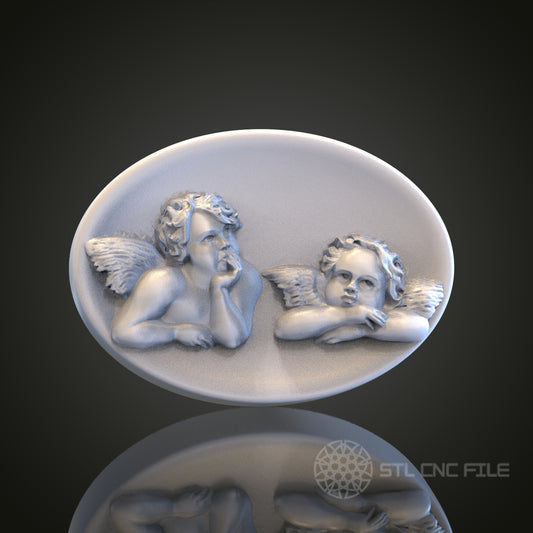 Cherubs Relief STL Model for CNC Router Engraver, Artcam, Aspire, Wood, Wall Decor
