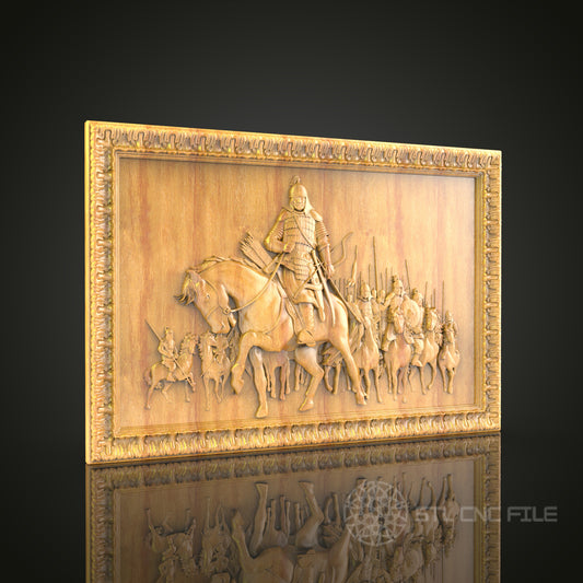 Medieval Cavalry Charge 3D Relief STL File for CNC, Historical Battle Scene Wall Art