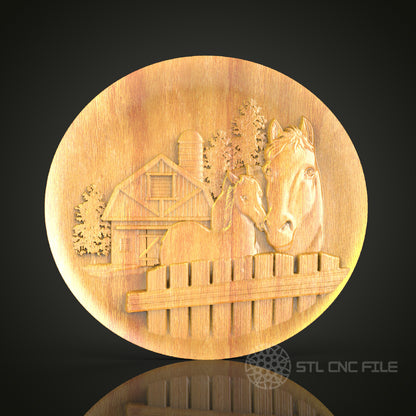 Rustic Horse and Barn Wall Art - 3D STL File for CNC Wood Engraving