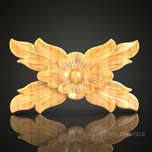 Winged Floral Emblem STL Model for CNC Router, Compatible with Artcam, Aspire - Elegant Wood Carving Decor