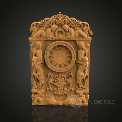 Ornate Clock Relief - STL Model for CNC Router Engraver - Artcam, Aspire Compatible - Wood Art, Wall Decor, 3D Printer Ready
