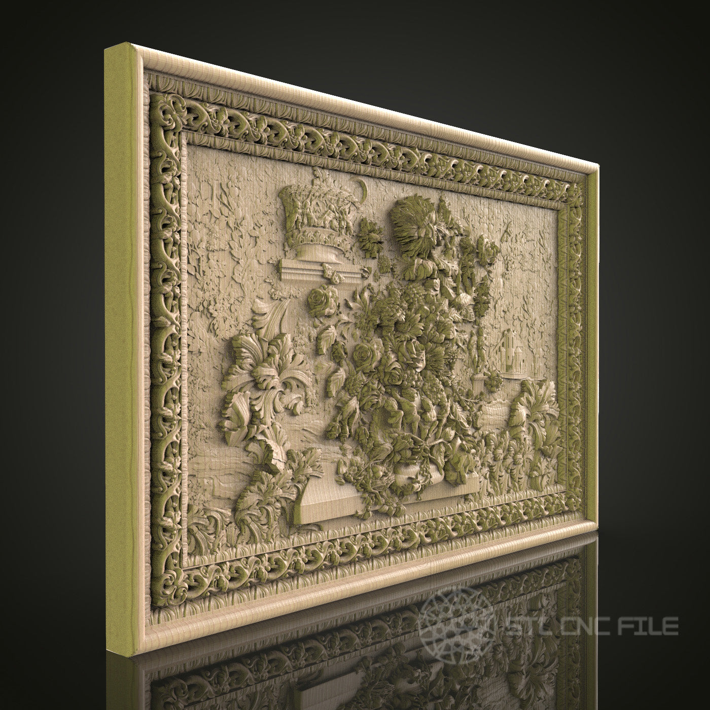 Floral Rectangular Relief STL Model for CNC Router, Aspire, Artcam, 3D Printer, Wall Decor, Wood Art