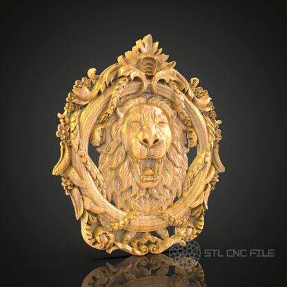 Majestic Lion Head 3D Relief Model for CNC – Regal Animal Art, Ornate Wood Carving File
