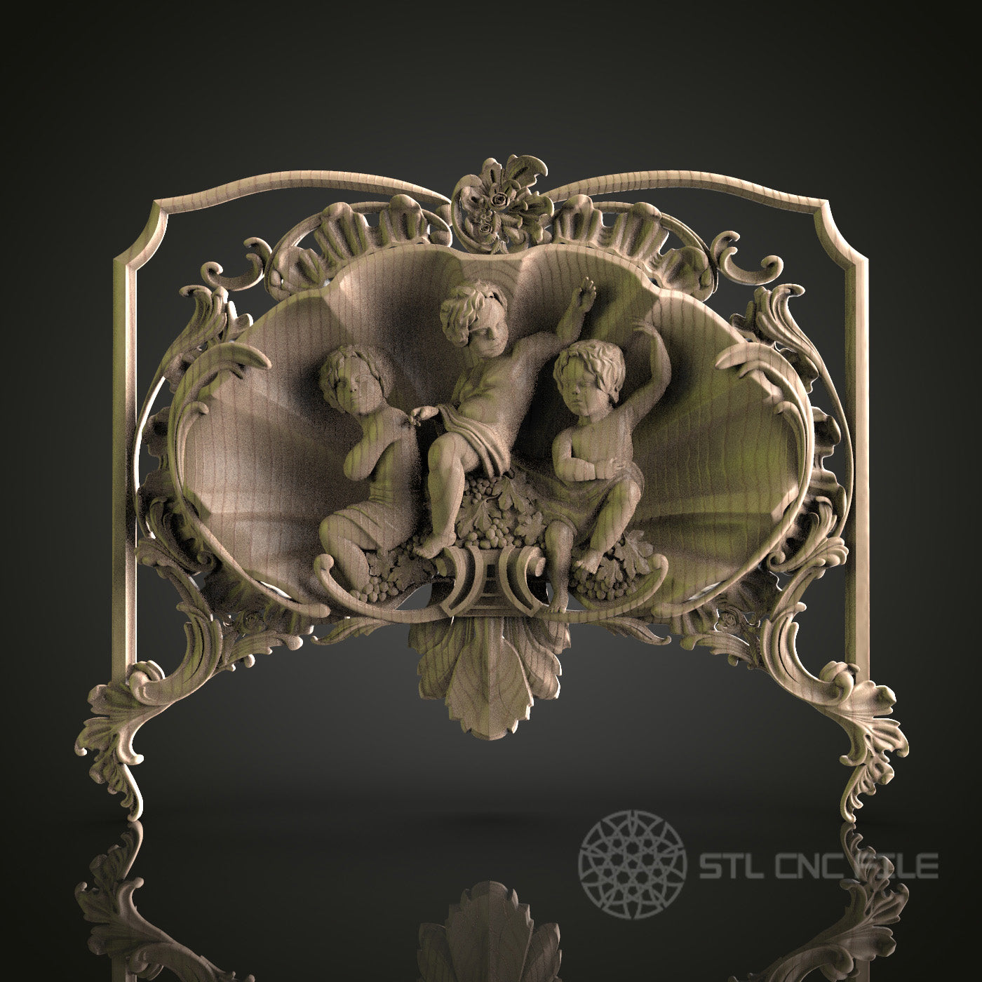 Cherub and Floral Decorative Panel for CNC and 3D Printing - STL File