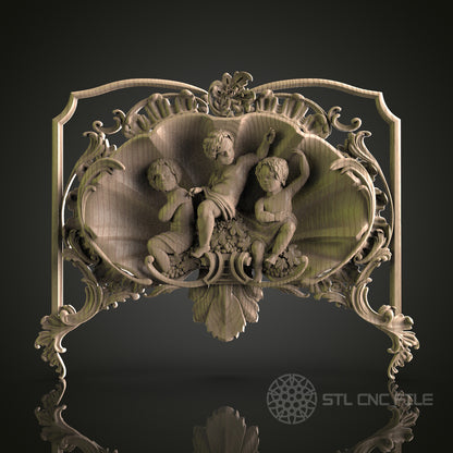 Cherub and Floral Decorative Panel for CNC and 3D Printing - STL File