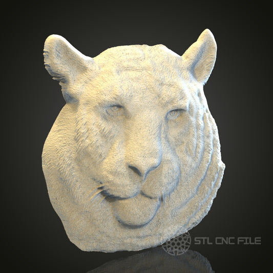 Tiger Head 3D STL Model, CNC and 3D Printer Ready, Exotic Wildlife Art PDF with STL Link