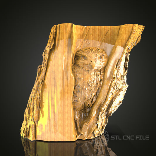 Majestic Owl in Tree STL File for CNC, 3D Wood Carving, Artcam Aspire, Nature Wall Art, Wildlife Decor