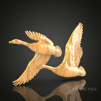 Elegant Swan Flight Wall Art – CNC Engravable STL Model for Wood Decor