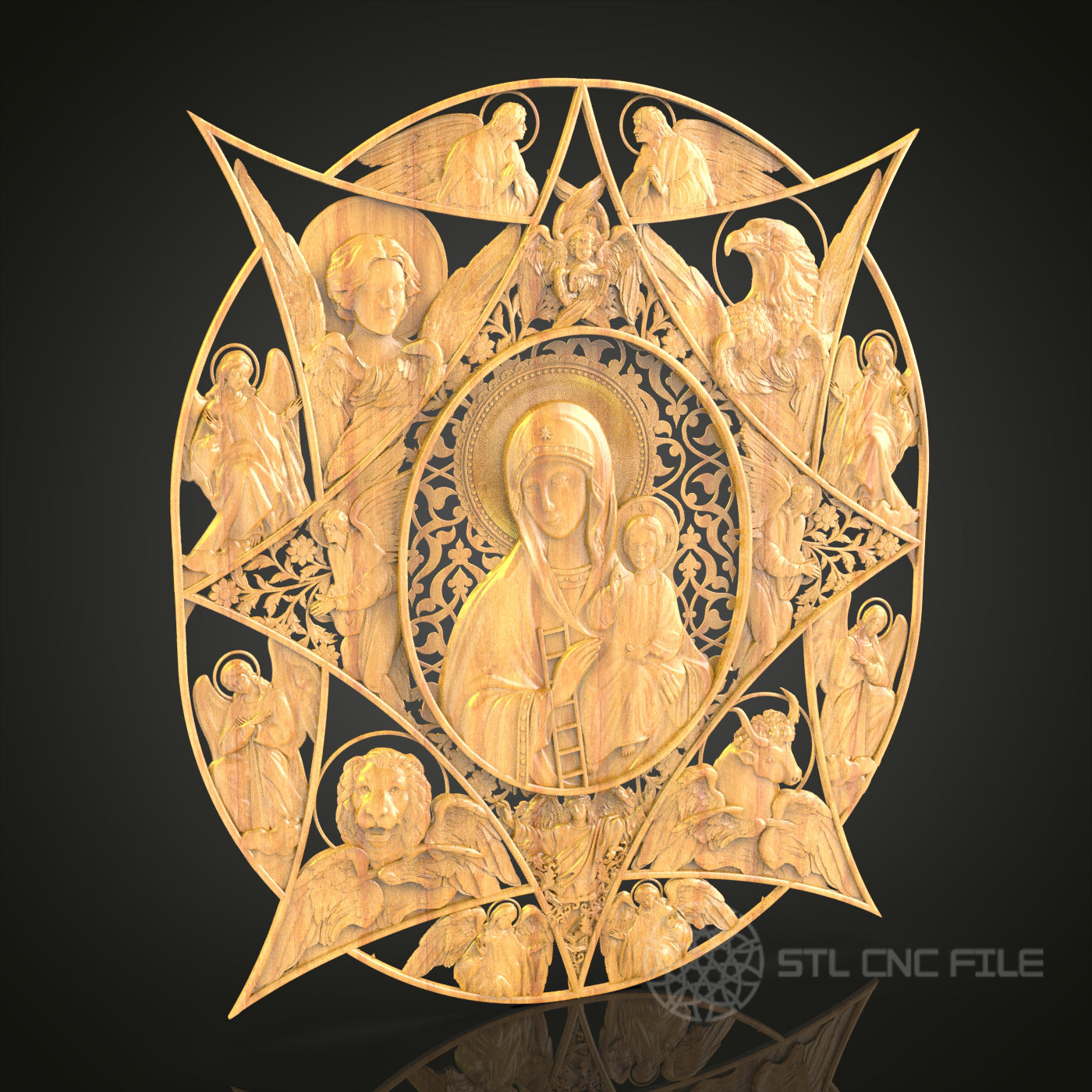 Heavenly Madonna and Angels 3D STL Model - CNC Router File for Religious Wood Art, Church Decor