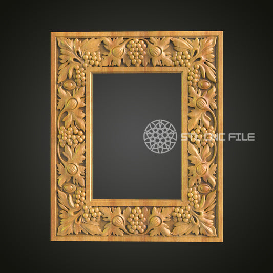 Elegant Fruit and Floral CNC Engraved Frame - Classic Wood Art for Mirror or Picture