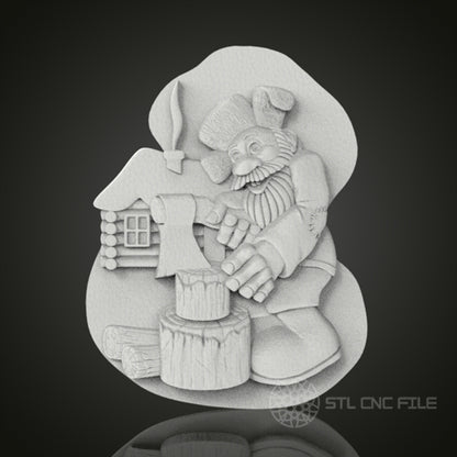 Whimsical Woodcarver Gnome - 3D CNC Engraved Wood Panel, Artcam Aspire STL Model for CNC Router, Folklore Inspired Wall Art
