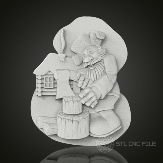 Whimsical Woodcarver Gnome - 3D CNC Engraved Wood Panel, Artcam Aspire STL Model for CNC Router, Folklore Inspired Wall Art