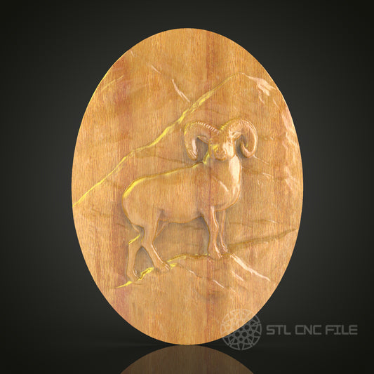 Mighty Ram in Mountain Scene CNC Carving STL File